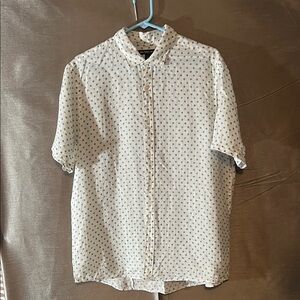 Michael Kors 100% linen Casual White and Blue Button Down Shirt